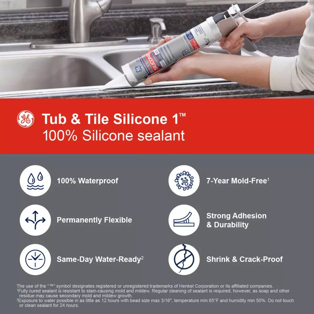 浴缸和瓷砖 Silicone 1® 密封剂,10.1 Fl。盎司。