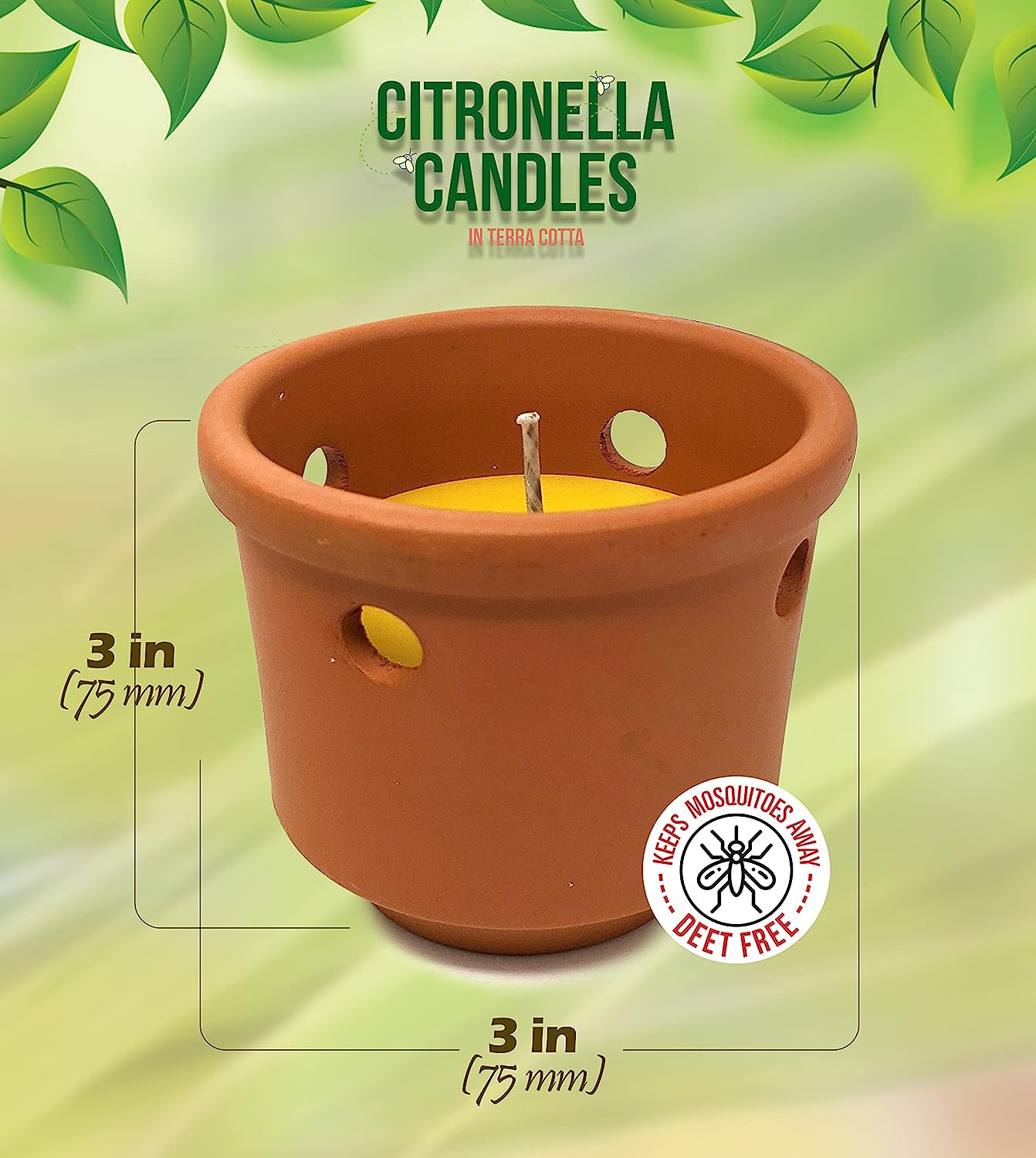Citronella Candles in Terracotta Holder - 2pk