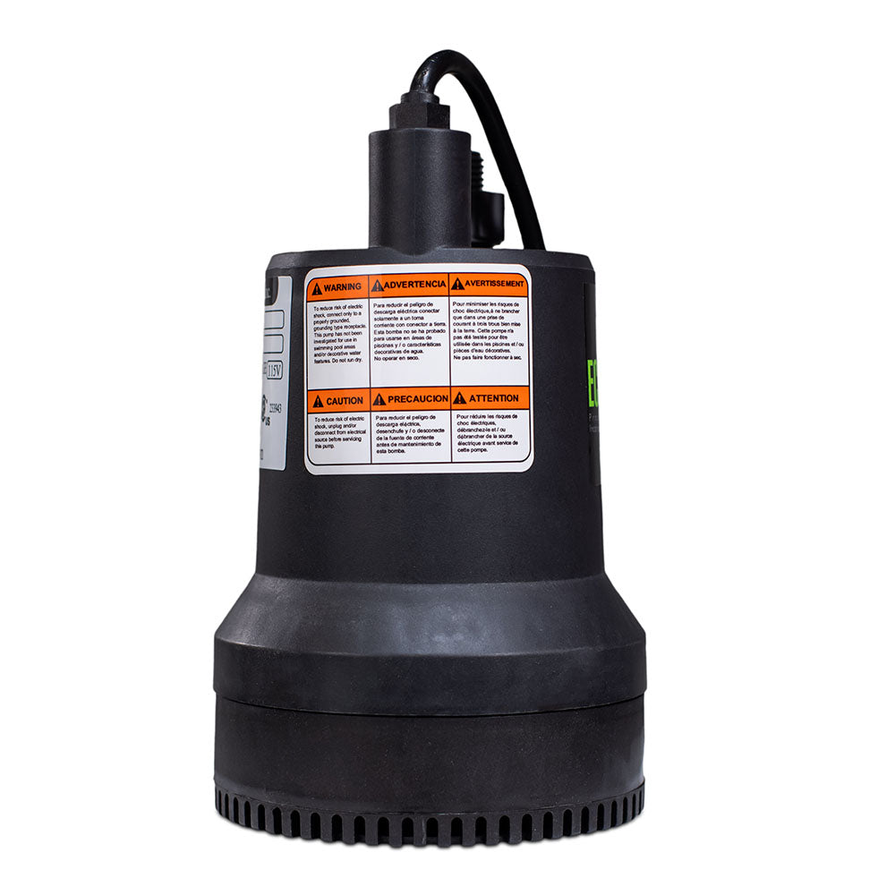 Submersible Utility Pump, 1/6 HP, 1,680 GPH