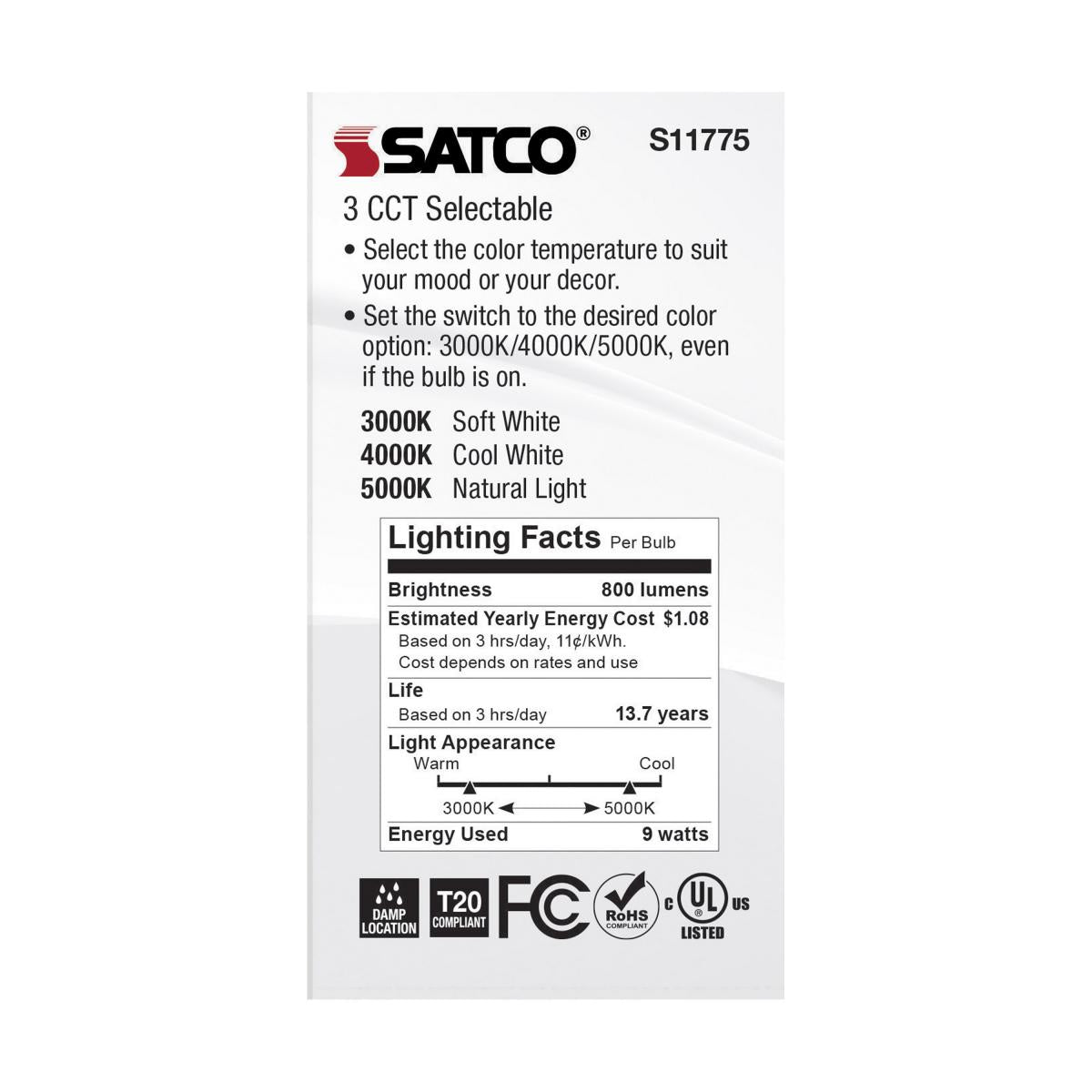 9-Watt A19 LED Lightbulb, Color Selectable - 4 pk