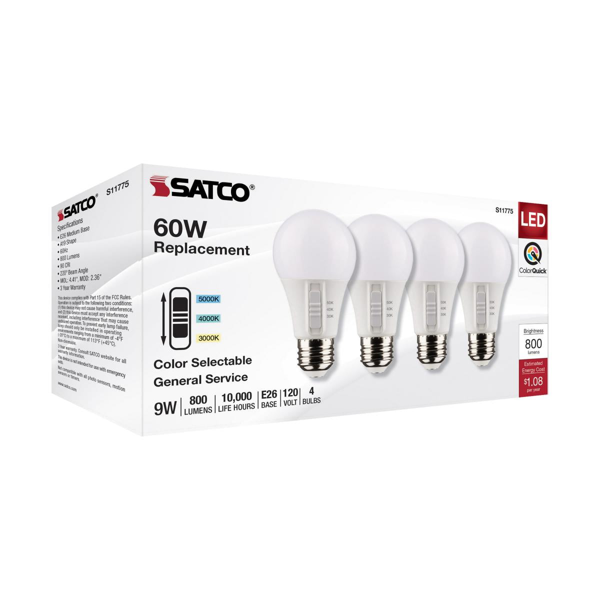 9-Watt A19 LED Lightbulb, Color Selectable - 4 pk