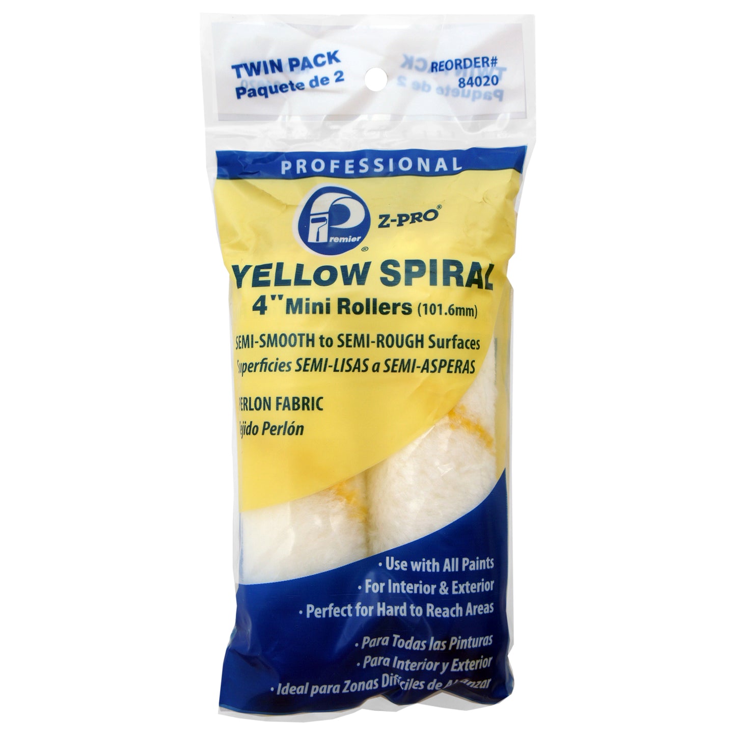 Cubiertas para minirrodillos en espiral amarillas de 4" Z-Pro (#84020)