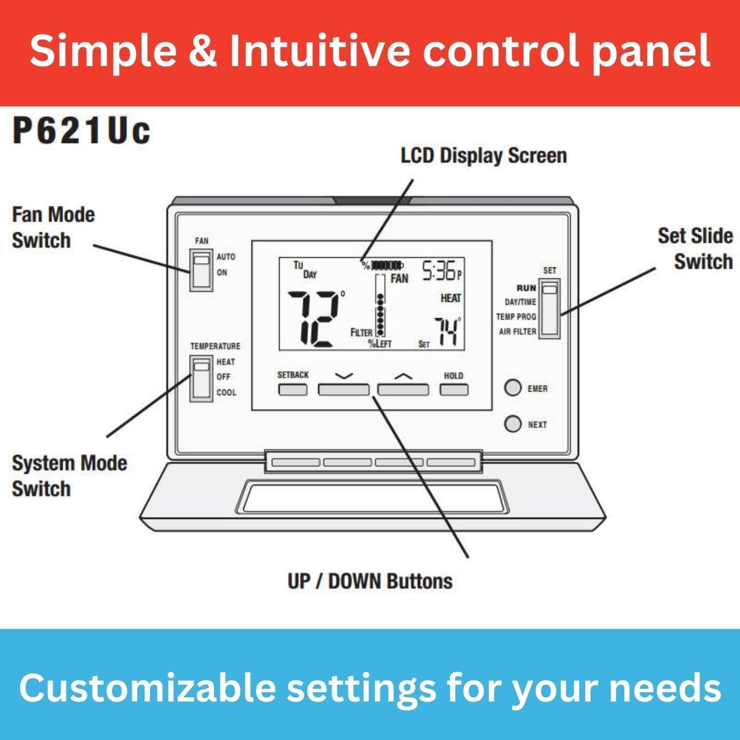 Programmable/Non-Programmable All-in-One Thermostat (P621U)