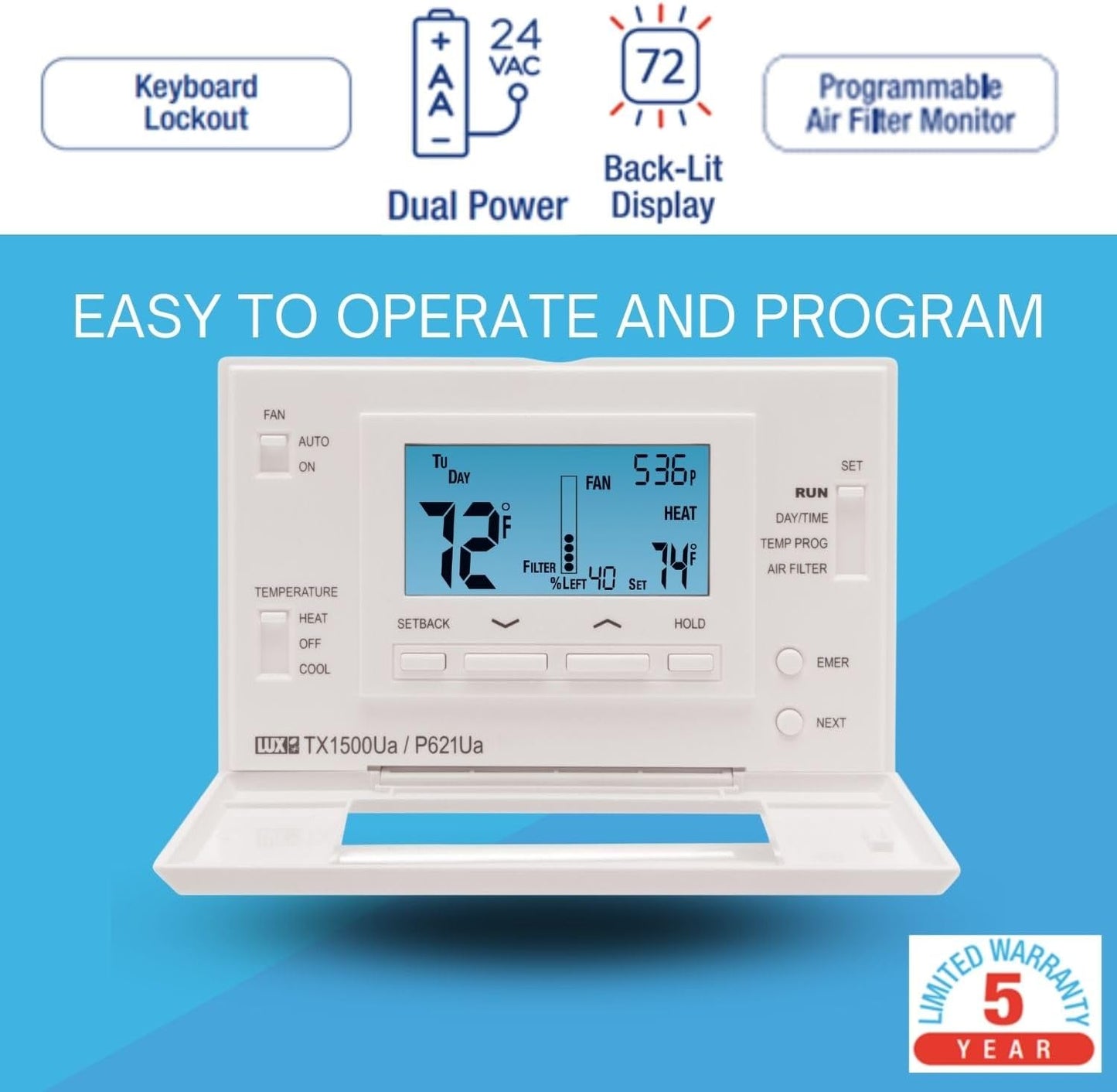 Programmable/Non-Programmable All-in-One Thermostat (P621U)