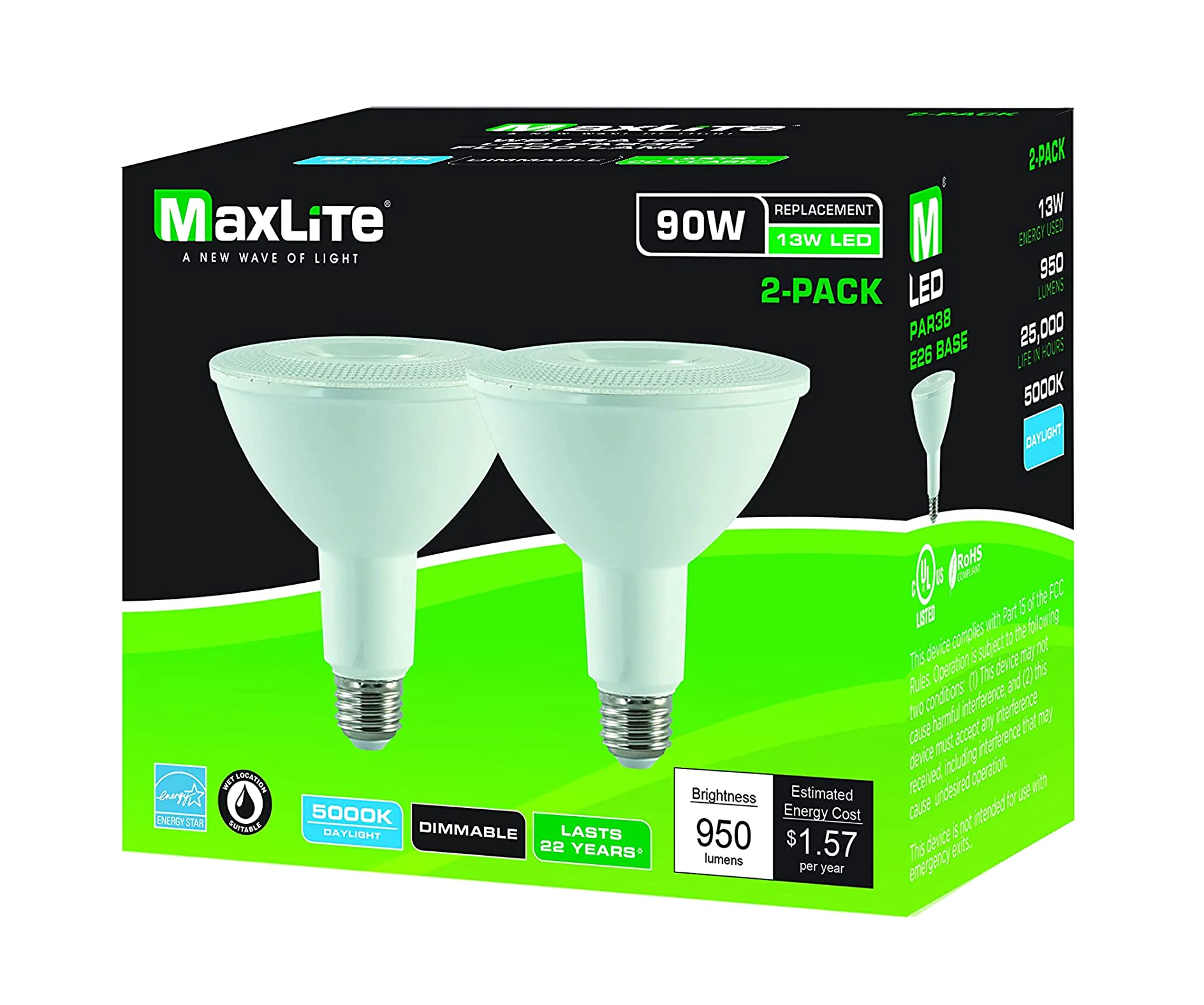 MaxLite LED 90-Watt Dimmable Lightbulb, 2pk – Marine Park Hardware