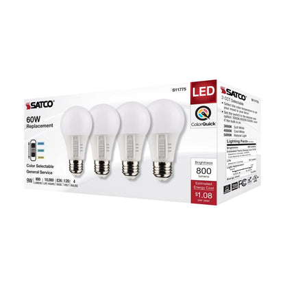 9-Watt A19 LED Lightbulb, Color Selectable - 4 pk