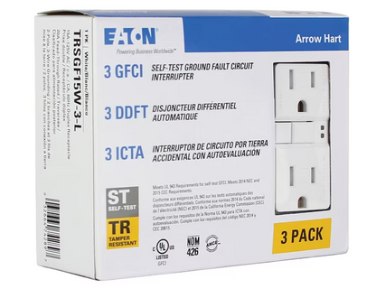 15-Amp 125-Vac Tamper-Resistant GFCI Duplex Receptacle, Self-Test - 3pk